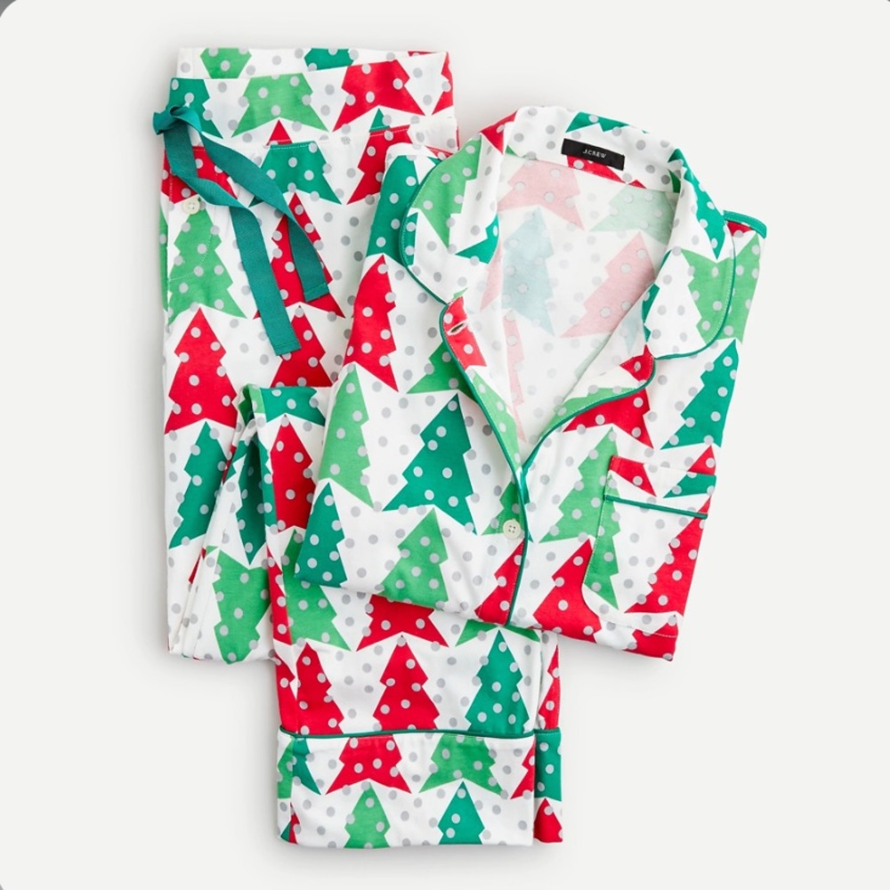 J. Crew Women's Christmas Tree Print Pajama Set in Red, Green, White